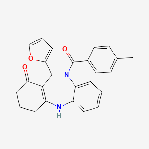 molecular formula C25H22N2O3 B11251378 11-(furan-2-yl)-10-[(4-methylphenyl)carbonyl]-2,3,4,5,10,11-hexahydro-1H-dibenzo[b,e][1,4]diazepin-1-one 