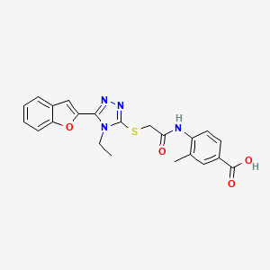 molecular formula C22H20N4O4S B11251383 4-[({[5-(1-benzofuran-2-yl)-4-ethyl-4H-1,2,4-triazol-3-yl]sulfanyl}acetyl)amino]-3-methylbenzoic acid 