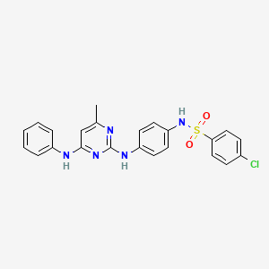 molecular formula C23H20ClN5O2S B11251409 4-chloro-N-(4-((4-methyl-6-(phenylamino)pyrimidin-2-yl)amino)phenyl)benzenesulfonamide 