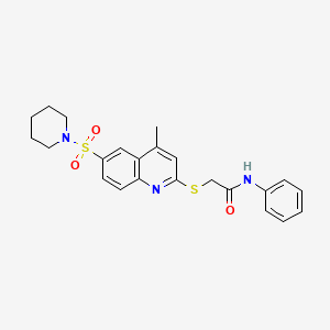 molecular formula C23H25N3O3S2 B11251413 2-{[4-Methyl-6-(piperidine-1-sulfonyl)quinolin-2-YL]sulfanyl}-N-phenylacetamide 