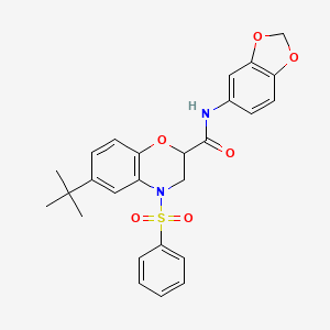 molecular formula C26H26N2O6S B11251462 N-(1,3-benzodioxol-5-yl)-6-tert-butyl-4-(phenylsulfonyl)-3,4-dihydro-2H-1,4-benzoxazine-2-carboxamide 