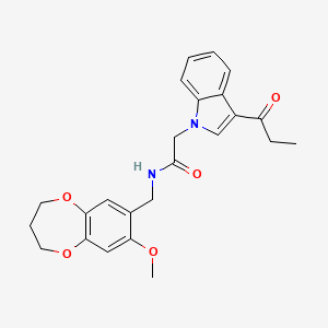 N-[(8-methoxy-3,4-dihydro-2H-1,5-benzodioxepin-7-yl)methyl]-2-(3-propanoyl-1H-indol-1-yl)acetamide