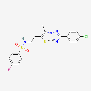 molecular formula C19H16ClFN4O2S2 B11251591 N-{2-[2-(4-chlorophenyl)-6-methyl-[1,2,4]triazolo[3,2-b][1,3]thiazol-5-yl]ethyl}-4-fluorobenzene-1-sulfonamide 