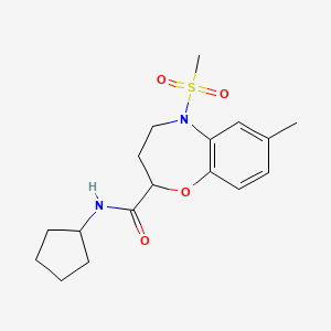 molecular formula C17H24N2O4S B11251616 N-cyclopentyl-7-methyl-5-(methylsulfonyl)-2,3,4,5-tetrahydro-1,5-benzoxazepine-2-carboxamide 