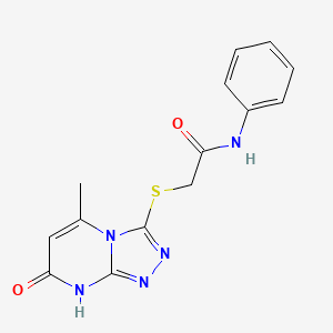 molecular formula C14H13N5O2S B11251618 2-((5-methyl-7-oxo-7,8-dihydro-[1,2,4]triazolo[4,3-a]pyrimidin-3-yl)thio)-N-phenylacetamide 