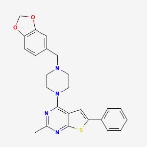 molecular formula C25H24N4O2S B11251663 4-[4-(1,3-Benzodioxol-5-ylmethyl)piperazin-1-yl]-2-methyl-6-phenylthieno[2,3-d]pyrimidine 