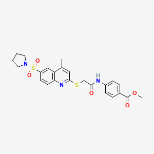 molecular formula C24H25N3O5S2 B11251668 Methyl 4-(2-{[4-methyl-6-(pyrrolidine-1-sulfonyl)quinolin-2-YL]sulfanyl}acetamido)benzoate 