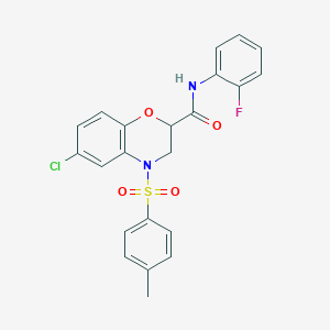 molecular formula C22H18ClFN2O4S B11251678 6-chloro-N-(2-fluorophenyl)-4-[(4-methylphenyl)sulfonyl]-3,4-dihydro-2H-1,4-benzoxazine-2-carboxamide 