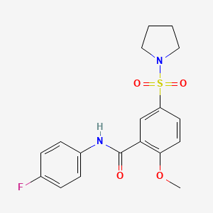 molecular formula C18H19FN2O4S B11251709 N-(4-fluorophenyl)-2-methoxy-5-(pyrrolidin-1-ylsulfonyl)benzamide 