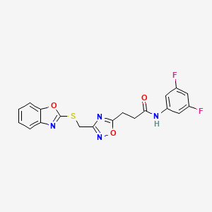 molecular formula C19H14F2N4O3S B11251780 3-{3-[(1,3-benzoxazol-2-ylsulfanyl)methyl]-1,2,4-oxadiazol-5-yl}-N-(3,5-difluorophenyl)propanamide 