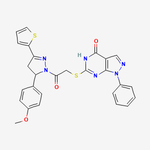 6-((2-(5-(4-methoxyphenyl)-3-(thiophen-2-yl)-4,5-dihydro-1H-pyrazol-1-yl)-2-oxoethyl)thio)-1-phenyl-1H-pyrazolo[3,4-d]pyrimidin-4(5H)-one