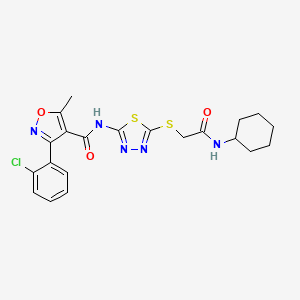 molecular formula C21H22ClN5O3S2 B11251902 3-(2-Chlorophenyl)-N-(5-{[(cyclohexylcarbamoyl)methyl]sulfanyl}-1,3,4-thiadiazol-2-YL)-5-methyl-1,2-oxazole-4-carboxamide 