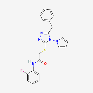 molecular formula C21H18FN5OS B11251939 2-{[5-benzyl-4-(1H-pyrrol-1-yl)-4H-1,2,4-triazol-3-yl]sulfanyl}-N-(2-fluorophenyl)acetamide 