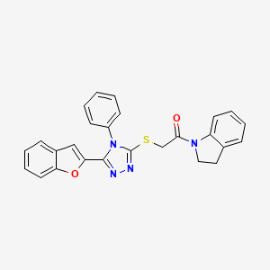 molecular formula C26H20N4O2S B11252067 2-{[5-(1-benzofuran-2-yl)-4-phenyl-4H-1,2,4-triazol-3-yl]sulfanyl}-1-(2,3-dihydro-1H-indol-1-yl)ethanone 