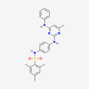 molecular formula C26H27N5O2S B11252074 2,4,6-trimethyl-N-(4-((4-methyl-6-(phenylamino)pyrimidin-2-yl)amino)phenyl)benzenesulfonamide 