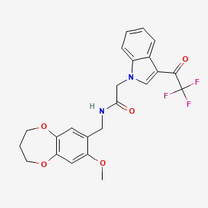 molecular formula C23H21F3N2O5 B11252158 N-[(8-methoxy-3,4-dihydro-2H-1,5-benzodioxepin-7-yl)methyl]-2-[3-(trifluoroacetyl)-1H-indol-1-yl]acetamide 