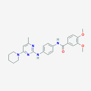 molecular formula C25H29N5O3 B11252189 3,4-Dimethoxy-N-(4-{[4-methyl-6-(piperidin-1-YL)pyrimidin-2-YL]amino}phenyl)benzamide 