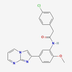 molecular formula C21H17ClN4O2 B11252222 2-(4-chlorophenyl)-N-(5-imidazo[1,2-a]pyrimidin-2-yl-2-methoxyphenyl)acetamide 