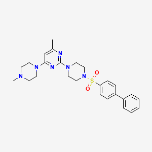 molecular formula C26H32N6O2S B11252340 2-(4-([1,1'-Biphenyl]-4-ylsulfonyl)piperazin-1-yl)-4-methyl-6-(4-methylpiperazin-1-yl)pyrimidine 