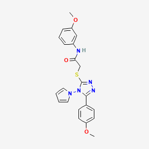 molecular formula C22H21N5O3S B11252396 N-(3-methoxyphenyl)-2-{[5-(4-methoxyphenyl)-4-(1H-pyrrol-1-yl)-4H-1,2,4-triazol-3-yl]sulfanyl}acetamide 