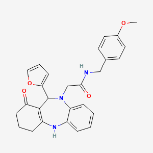 molecular formula C27H27N3O4 B11252433 2-[11-(furan-2-yl)-1-oxo-1,2,3,4,5,11-hexahydro-10H-dibenzo[b,e][1,4]diazepin-10-yl]-N-(4-methoxybenzyl)acetamide 