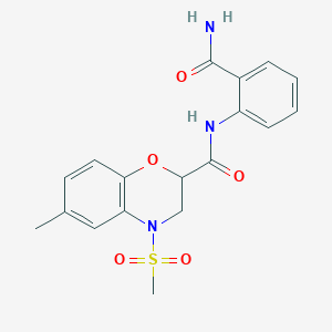 molecular formula C18H19N3O5S B11252439 N-(2-carbamoylphenyl)-6-methyl-4-(methylsulfonyl)-3,4-dihydro-2H-1,4-benzoxazine-2-carboxamide 