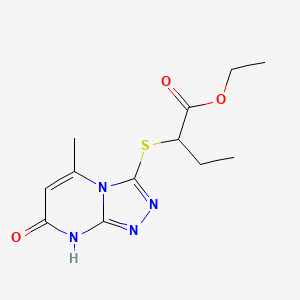 molecular formula C12H16N4O3S B11252476 Ethyl 2-((5-methyl-7-oxo-7,8-dihydro-[1,2,4]triazolo[4,3-a]pyrimidin-3-yl)thio)butanoate 