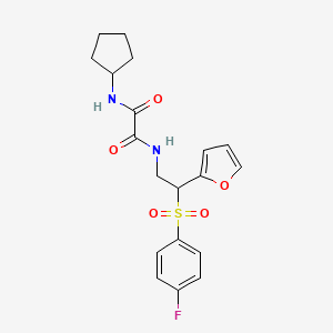 molecular formula C19H21FN2O5S B11252490 N1-cyclopentyl-N2-(2-((4-fluorophenyl)sulfonyl)-2-(furan-2-yl)ethyl)oxalamide 