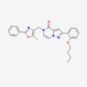 molecular formula C27H26N4O3 B11252538 2-(2-butoxyphenyl)-5-((5-methyl-2-phenyloxazol-4-yl)methyl)pyrazolo[1,5-a]pyrazin-4(5H)-one 