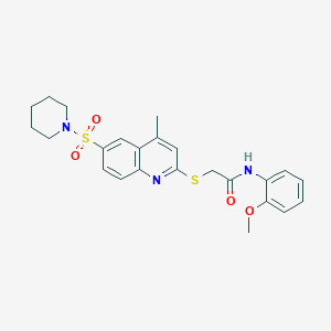 molecular formula C24H27N3O4S2 B11252664 N-(2-Methoxyphenyl)-2-{[4-methyl-6-(piperidine-1-sulfonyl)quinolin-2-YL]sulfanyl}acetamide 