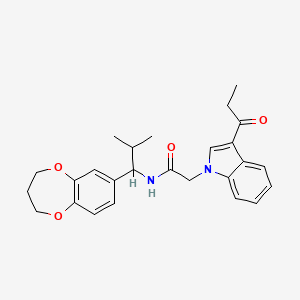 molecular formula C26H30N2O4 B11252700 N-[1-(3,4-dihydro-2H-1,5-benzodioxepin-7-yl)-2-methylpropyl]-2-(3-propanoyl-1H-indol-1-yl)acetamide 