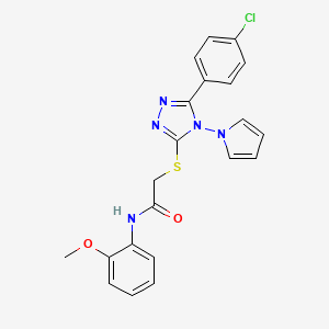 molecular formula C21H18ClN5O2S B11252732 2-{[5-(4-chlorophenyl)-4-(1H-pyrrol-1-yl)-4H-1,2,4-triazol-3-yl]sulfanyl}-N-(2-methoxyphenyl)acetamide 