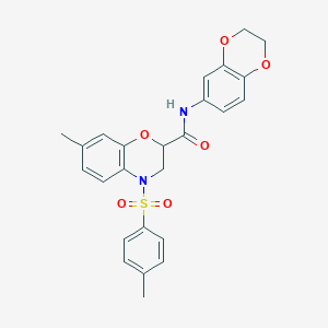 molecular formula C25H24N2O6S B11252789 N-(2,3-dihydro-1,4-benzodioxin-6-yl)-7-methyl-4-[(4-methylphenyl)sulfonyl]-3,4-dihydro-2H-1,4-benzoxazine-2-carboxamide 