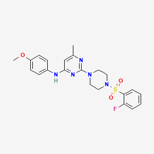 molecular formula C22H24FN5O3S B11252859 2-[4-(2-Fluorobenzenesulfonyl)piperazin-1-YL]-N-(4-methoxyphenyl)-6-methylpyrimidin-4-amine 