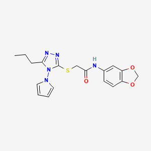 molecular formula C18H19N5O3S B11252864 N-(1,3-benzodioxol-5-yl)-2-{[5-propyl-4-(1H-pyrrol-1-yl)-4H-1,2,4-triazol-3-yl]sulfanyl}acetamide 