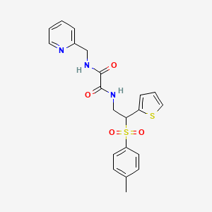 molecular formula C21H21N3O4S2 B11252883 N1-(pyridin-2-ylmethyl)-N2-(2-(thiophen-2-yl)-2-tosylethyl)oxalamide 