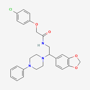 molecular formula C27H28ClN3O4 B11252915 N-(2-(benzo[d][1,3]dioxol-5-yl)-2-(4-phenylpiperazin-1-yl)ethyl)-2-(4-chlorophenoxy)acetamide 