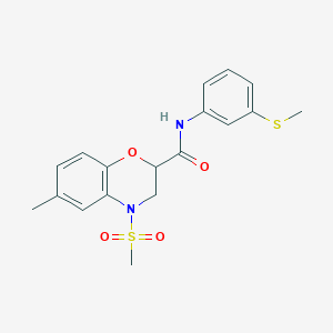 molecular formula C18H20N2O4S2 B11252929 6-methyl-N-[3-(methylsulfanyl)phenyl]-4-(methylsulfonyl)-3,4-dihydro-2H-1,4-benzoxazine-2-carboxamide 