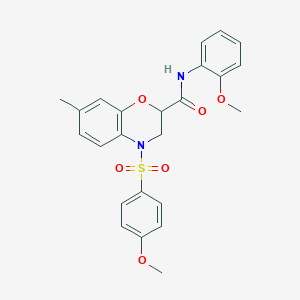 N-(2-methoxyphenyl)-4-[(4-methoxyphenyl)sulfonyl]-7-methyl-3,4-dihydro-2H-1,4-benzoxazine-2-carboxamide