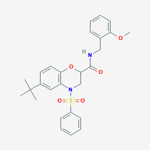 molecular formula C27H30N2O5S B11252947 6-tert-butyl-N-(2-methoxybenzyl)-4-(phenylsulfonyl)-3,4-dihydro-2H-1,4-benzoxazine-2-carboxamide 