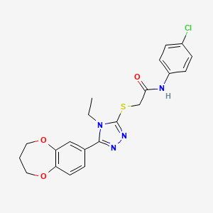 molecular formula C21H21ClN4O3S B11253027 N-(4-chlorophenyl)-2-{[5-(3,4-dihydro-2H-1,5-benzodioxepin-7-yl)-4-ethyl-4H-1,2,4-triazol-3-yl]sulfanyl}acetamide 