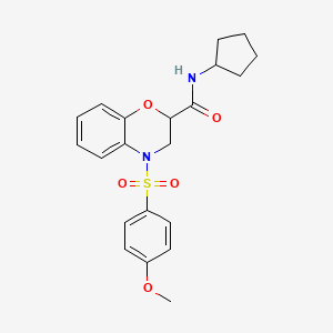 molecular formula C21H24N2O5S B11253119 N-cyclopentyl-4-[(4-methoxyphenyl)sulfonyl]-3,4-dihydro-2H-1,4-benzoxazine-2-carboxamide 