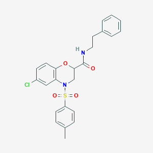 molecular formula C24H23ClN2O4S B11253136 6-chloro-4-[(4-methylphenyl)sulfonyl]-N-(2-phenylethyl)-3,4-dihydro-2H-1,4-benzoxazine-2-carboxamide 