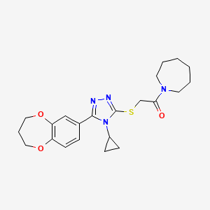 molecular formula C22H28N4O3S B11253241 1-(azepan-1-yl)-2-{[4-cyclopropyl-5-(3,4-dihydro-2H-1,5-benzodioxepin-7-yl)-4H-1,2,4-triazol-3-yl]sulfanyl}ethanone 