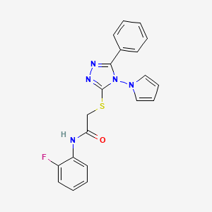 molecular formula C20H16FN5OS B11253313 N-(2-fluorophenyl)-2-{[5-phenyl-4-(1H-pyrrol-1-yl)-4H-1,2,4-triazol-3-yl]sulfanyl}acetamide 