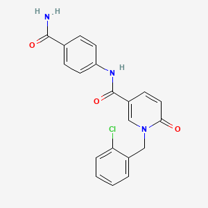 molecular formula C20H16ClN3O3 B11253324 N-(4-carbamoylphenyl)-1-(2-chlorobenzyl)-6-oxo-1,6-dihydropyridine-3-carboxamide 