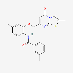 molecular formula C23H21N3O3S B11253327 3-Methyl-N-[4-methyl-2-({2-methyl-5-oxo-5H-[1,3]thiazolo[3,2-A]pyrimidin-7-YL}methoxy)phenyl]benzamide 