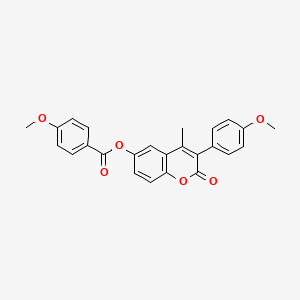 molecular formula C25H20O6 B11253395 3-(4-methoxyphenyl)-4-methyl-2-oxo-2H-chromen-6-yl 4-methoxybenzoate 