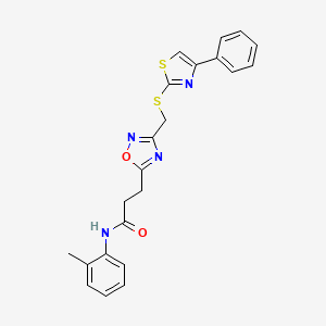 molecular formula C22H20N4O2S2 B11253406 N-(2-methylphenyl)-3-(3-{[(4-phenyl-1,3-thiazol-2-yl)sulfanyl]methyl}-1,2,4-oxadiazol-5-yl)propanamide 