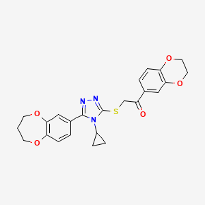 molecular formula C24H23N3O5S B11253408 2-{[4-cyclopropyl-5-(3,4-dihydro-2H-1,5-benzodioxepin-7-yl)-4H-1,2,4-triazol-3-yl]sulfanyl}-1-(2,3-dihydro-1,4-benzodioxin-6-yl)ethanone 